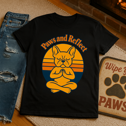 Meditative French Bulldog T-Shirt, Paws and Reflect Tee, Unisex Softstyle, Dog Lover Gift, Relaxation Shirt