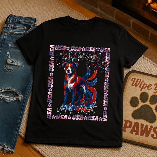 Patriotic Dog T-Shirt | Unisex Softstyle Tee | 4th of July | Casual Wear | Gift for Dog Lovers | Fun Summer Shirt