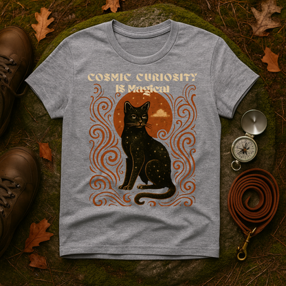 Cosmic Curiosity Black Cat T-Shirt, Magical Tee, Cat Lover Gift, Witchy Apparel, Autumn Outfit, Halloween Shirt