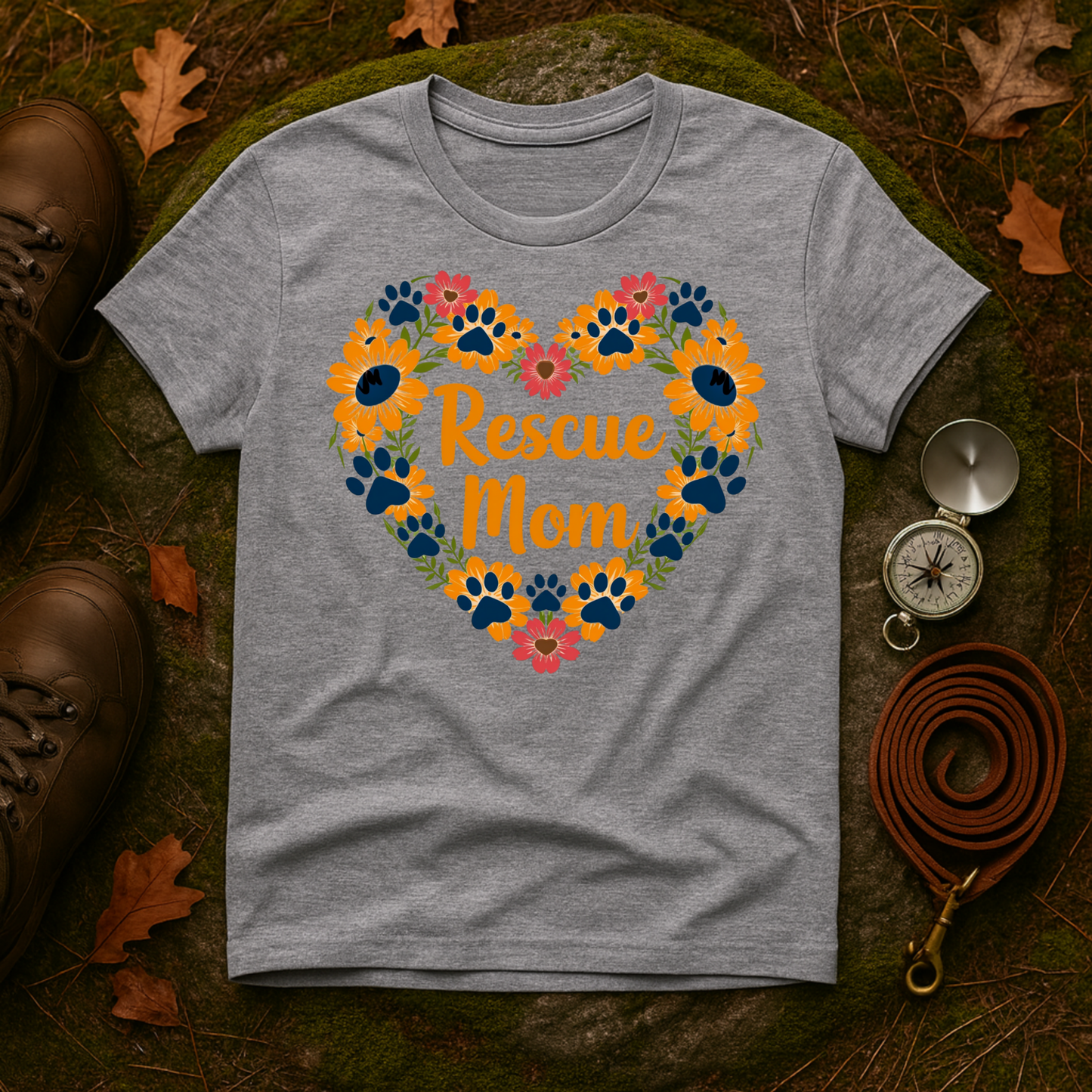Rescue Mom Floral Heart Tee – Dog Mom Gift