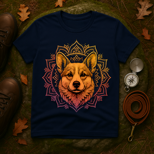 Corgi Mandala T-Shirt, Unisex Graphic Tee for Animal Lovers, Corgi Shirt for Birthdays, Casual Wear, Dog Lover Gift