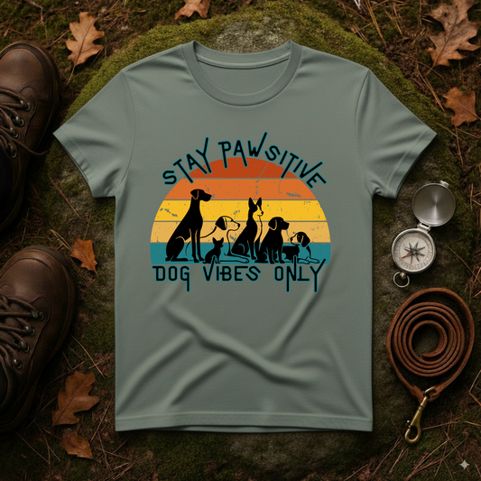 Stay Pawsitive Dog Vibes Tee – Retro Dog Shirt