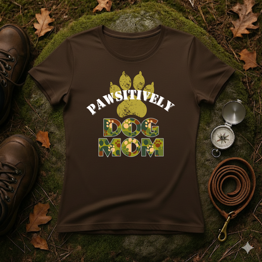 Pawsitively Dog Mom Shirt – Camo Paw Print Design
