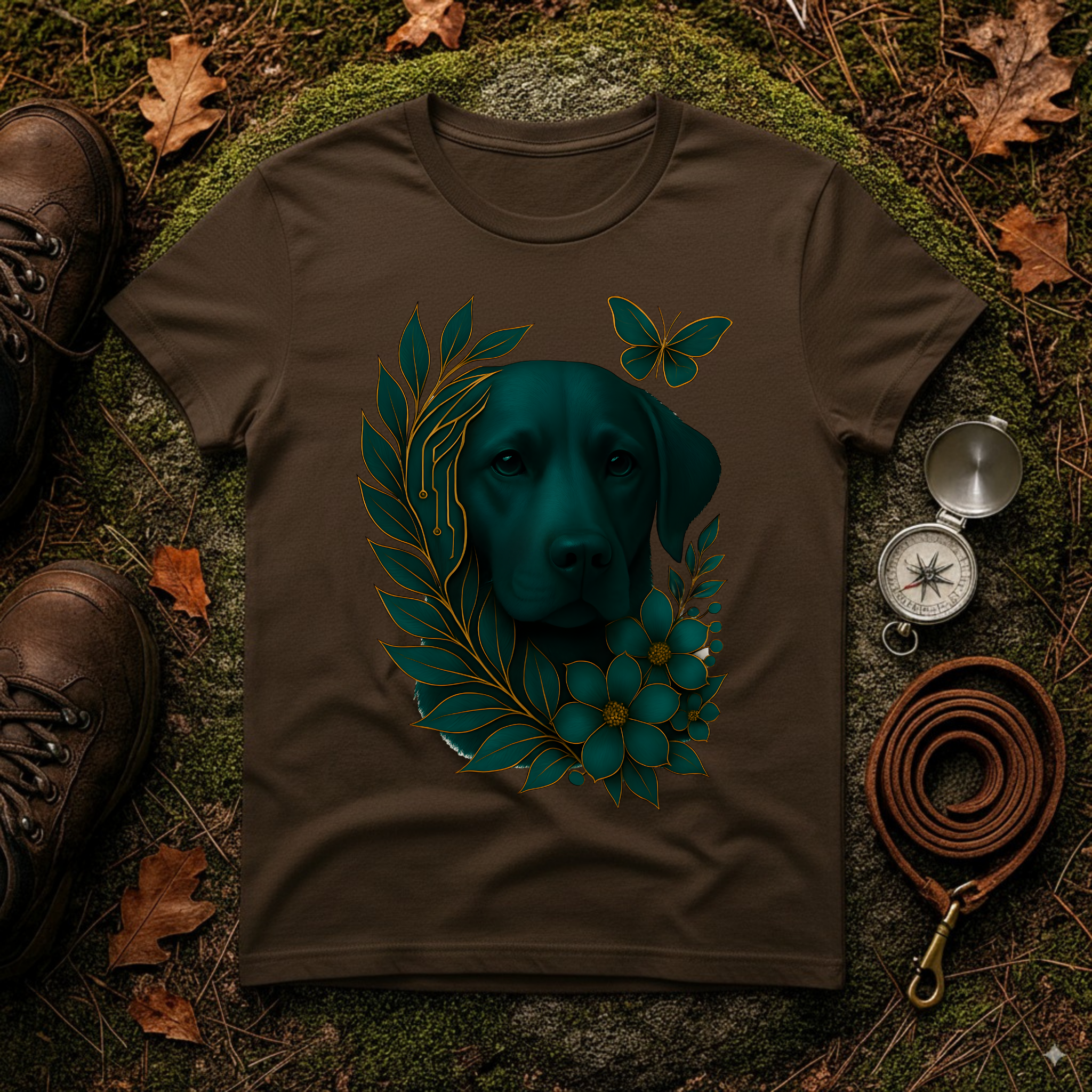 Cyber Floral Dog Silhouette T-Shirt