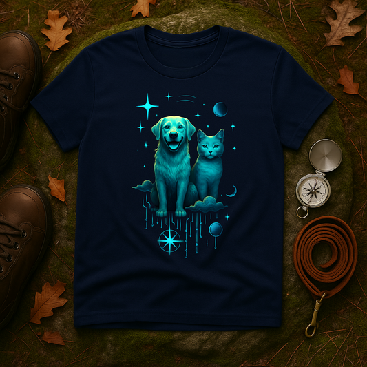 Celestial Dog and Cat Glow Space Pet Lover T-Shirt