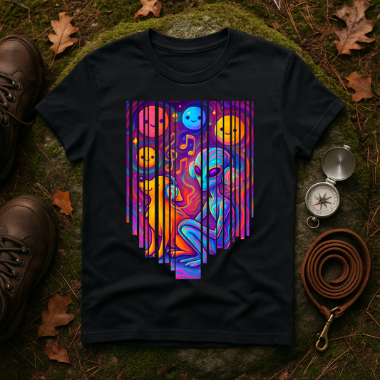 Psychedelic Alien & Dog Music T-Shirt Trippy Space ArtSummer Outfit, Festival Shirt