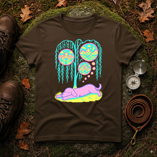 Vibrant Dreaming Dog Psychedelic Nature Art Colorful T-Shirt