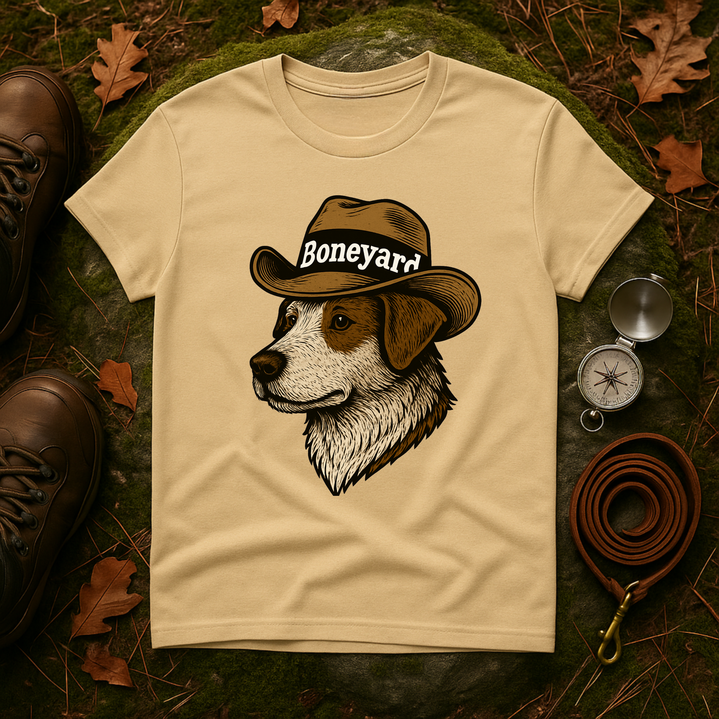 Cowboy Dog T-Shirt – Boneyard Western Pet Lover Tee, Unisex Soft style T-Shirt, Animal Lover Gift, Casual Wear, Pet Owner Apparel, Birthday Present