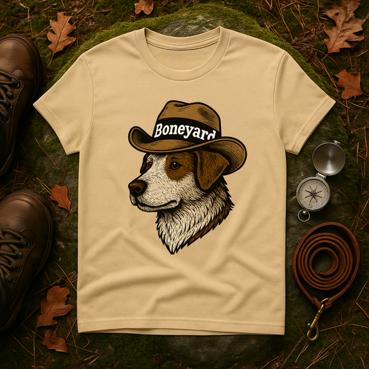 Cowboy Dog T-Shirt – Boneyard Western Pet Lover Tee, Unisex Soft style T-Shirt, Animal Lover Gift, Casual Wear, Pet Owner Apparel, Birthday Present