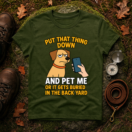Funny Dog Pet Me Phone Warning T-Shirt for Pet Lovers, Humorous Dog Shirt