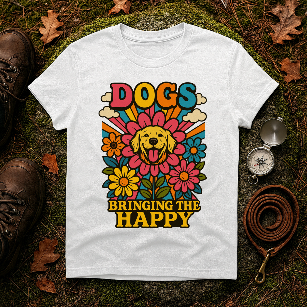 Dogs Bringing The Happy Retro T-Shirt