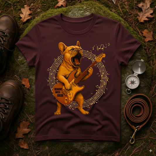 Rocking French Bulldog Unisex T-Shirt, Dog Lover Gift, Music Tee, Funny Graphic Shirt, Pet Themed Apparel