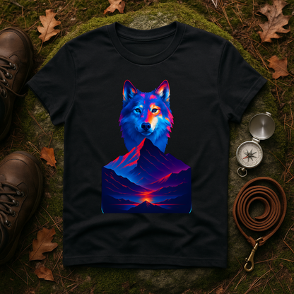 Neon Wolf and Mountain Sunset Spirit Animal T-Shirt