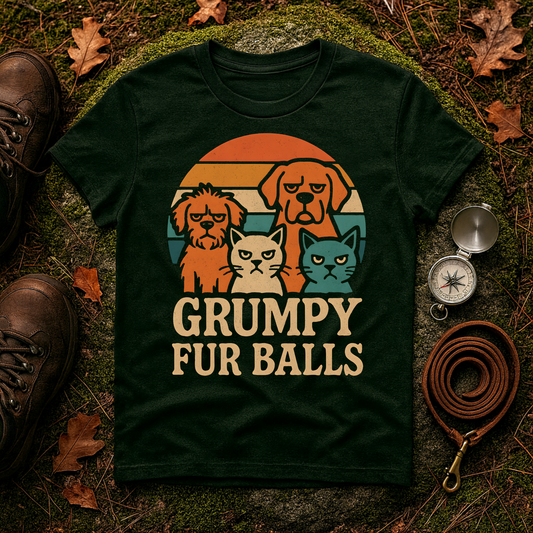 Grumpy Fur Balls T-Shirt | Funny Dog and Cat Lover Tee