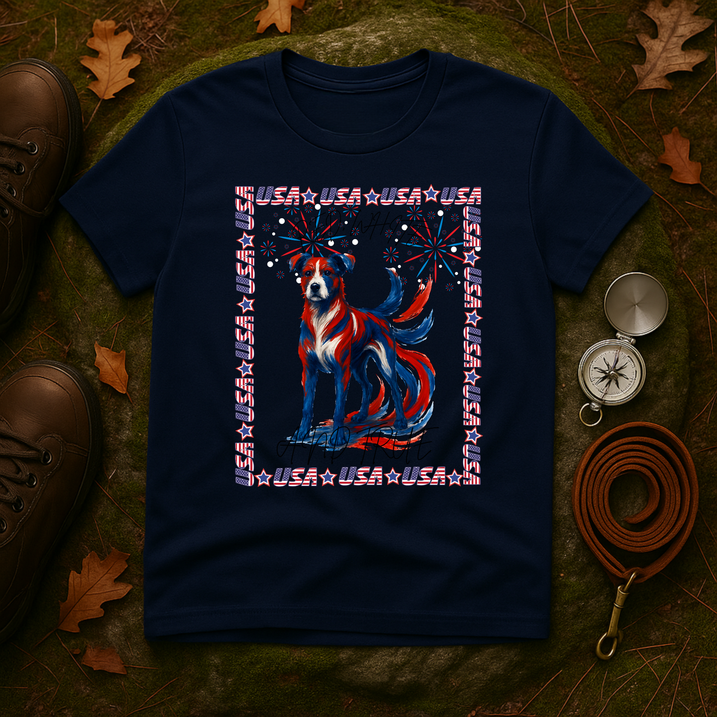 Patriotic Dog T-Shirt | USA Flag Fireworks Graphic Tee