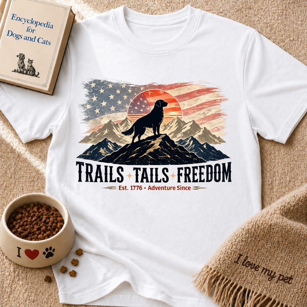 Trails Tails Freedom Patriotic Dog T-Shirt