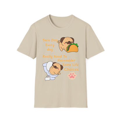 Taco-Themed T-Shirt, Perfect for Taco Lovers, Funny Gift for Foodies, Casual Wear, Pug Lover Shirt