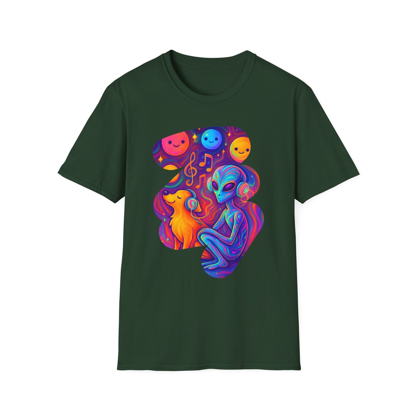 Psychedelic Alien Dog Headphones T-Shirt - Music Tee