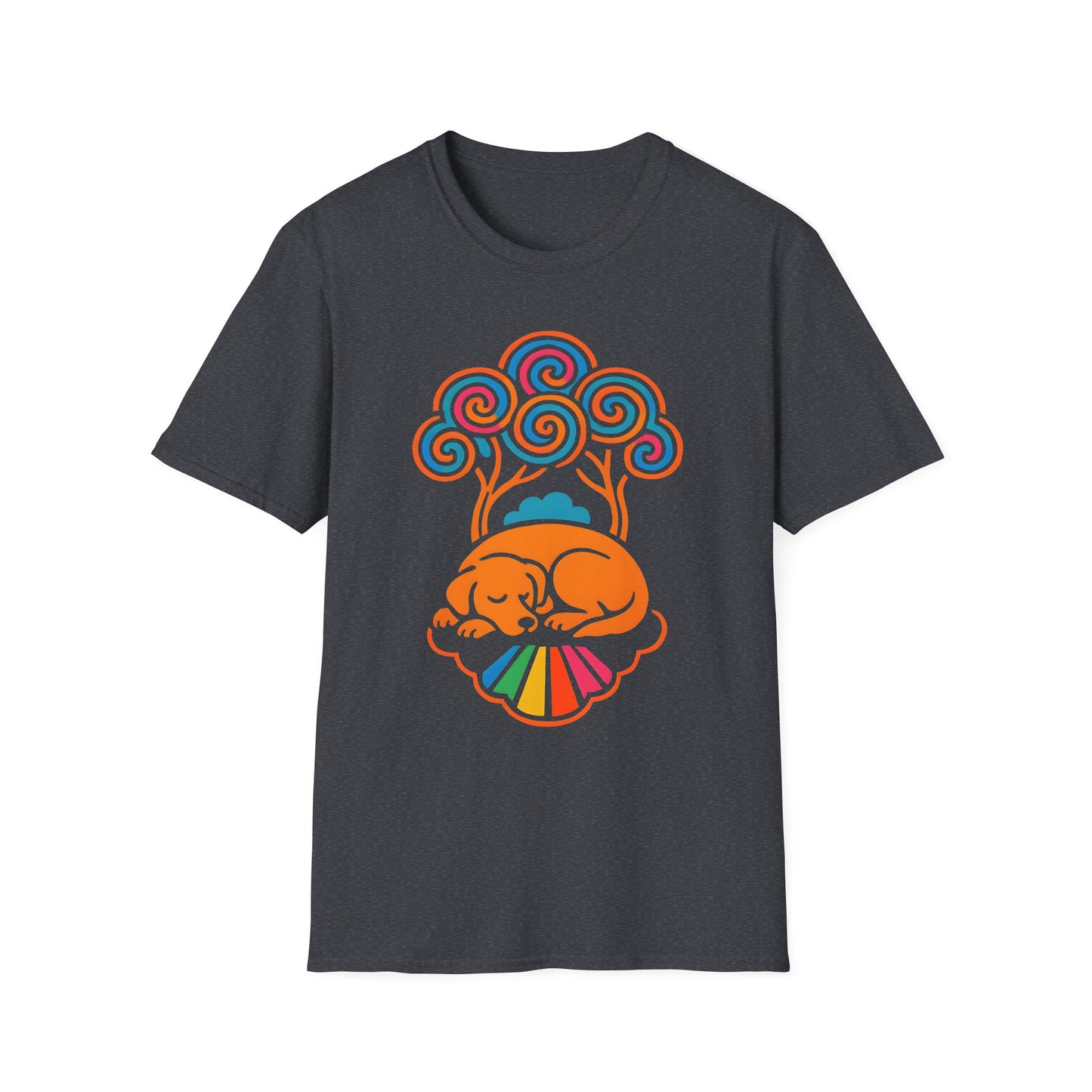 Colorful Sleeping Dog Trippy Tree Psychedelic T-Shirt , Comfortable Tee, Gift for Dog Lovers, Casual Style, Fun and Colorful Graphic