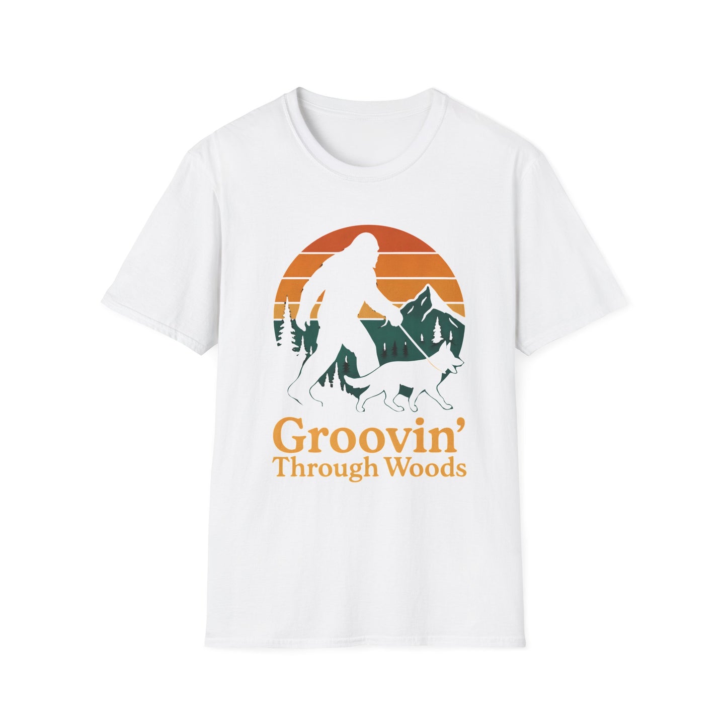 Bigfoot Walking Dog T-Shirt Funny Hiking Pet Lover Tee, Nature Lover Gift, Outdoor Enthusiast Apparel, Groovin' Through Woods Shirt