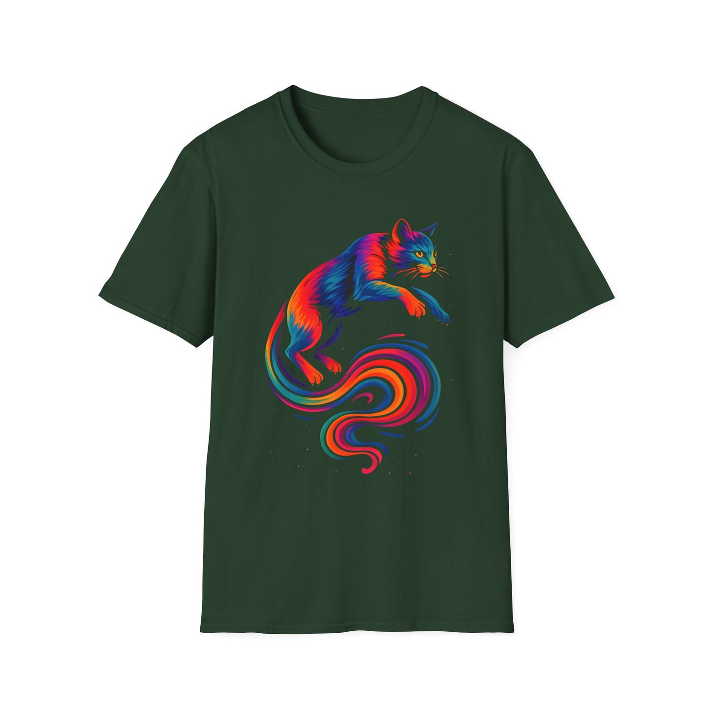 Rainbow Cat Unisex Softstyle T-Shirt, Colorful Cat Tee, Gift for Cat Lovers, Cute Pet Shirt, Fun Casual Outfit, Pride Apparel