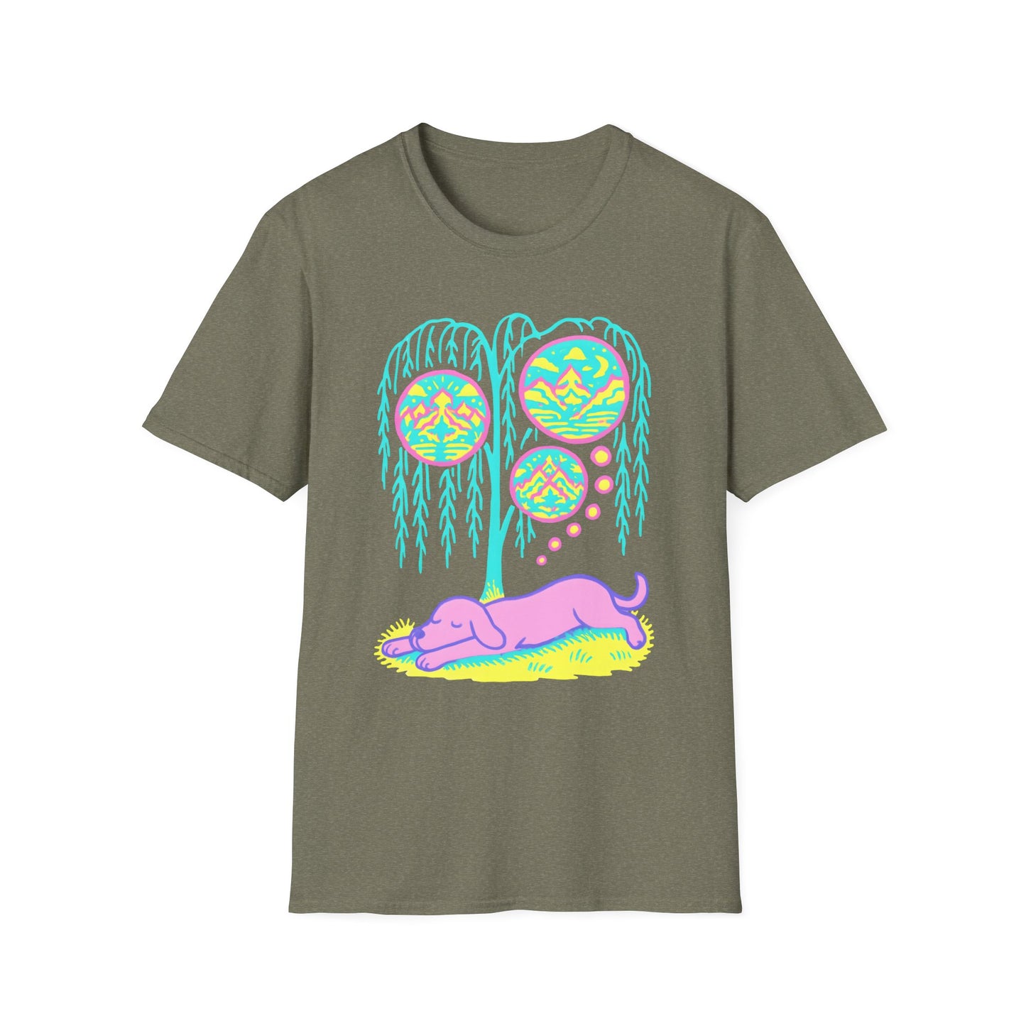 Vibrant Dreaming Dog Psychedelic Nature Art Colorful T-Shirt
