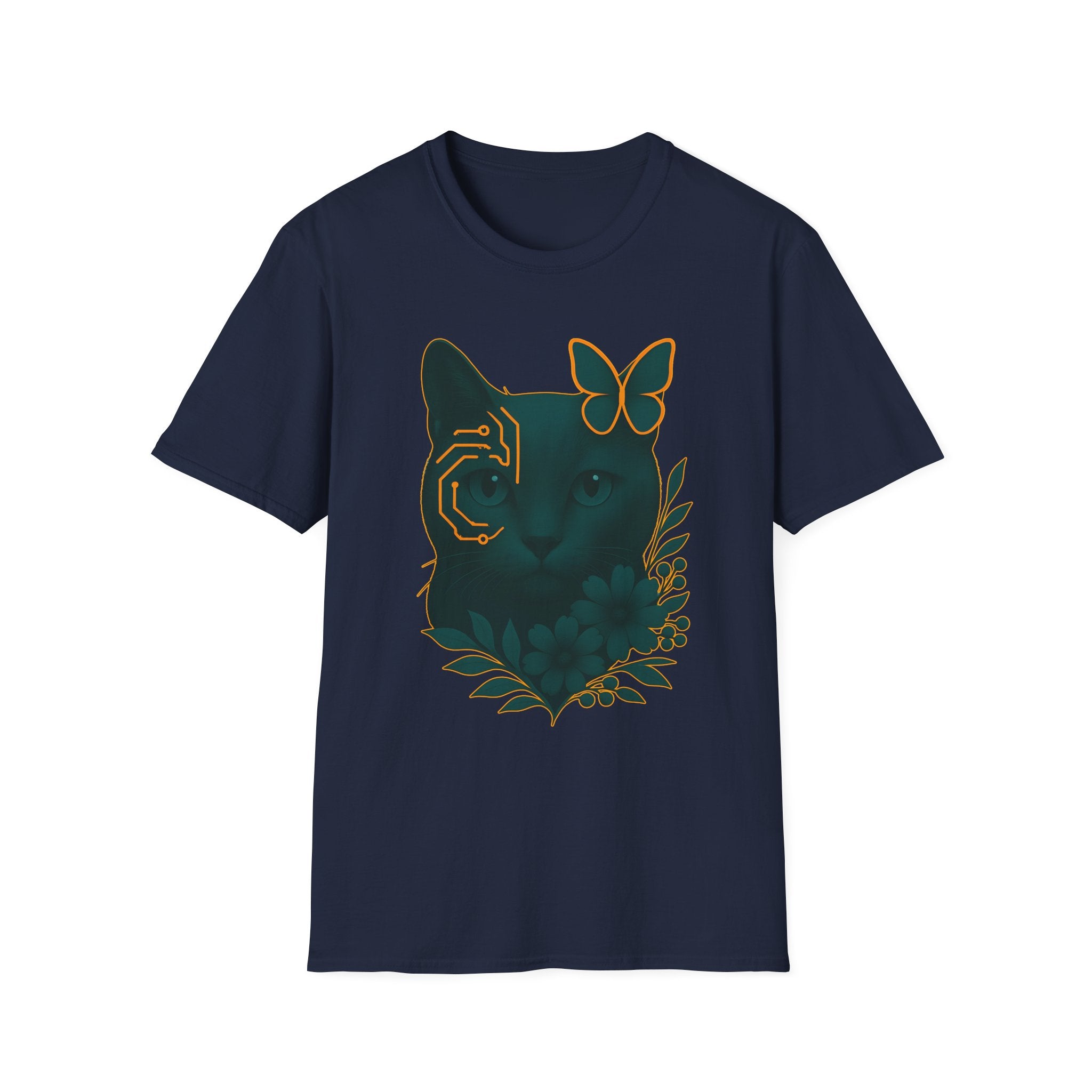 Cyber Floral Cat T-Shirt