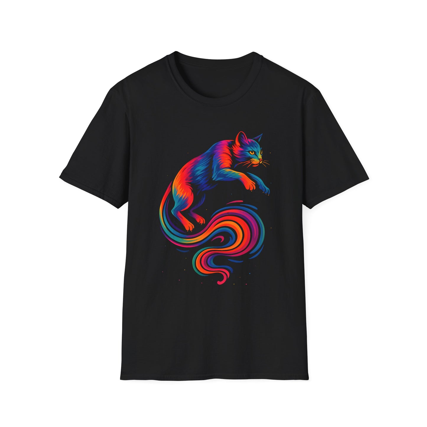 Rainbow Cat Unisex Softstyle T-Shirt, Colorful Cat Tee, Gift for Cat Lovers, Cute Pet Shirt, Fun Casual Outfit, Pride Apparel