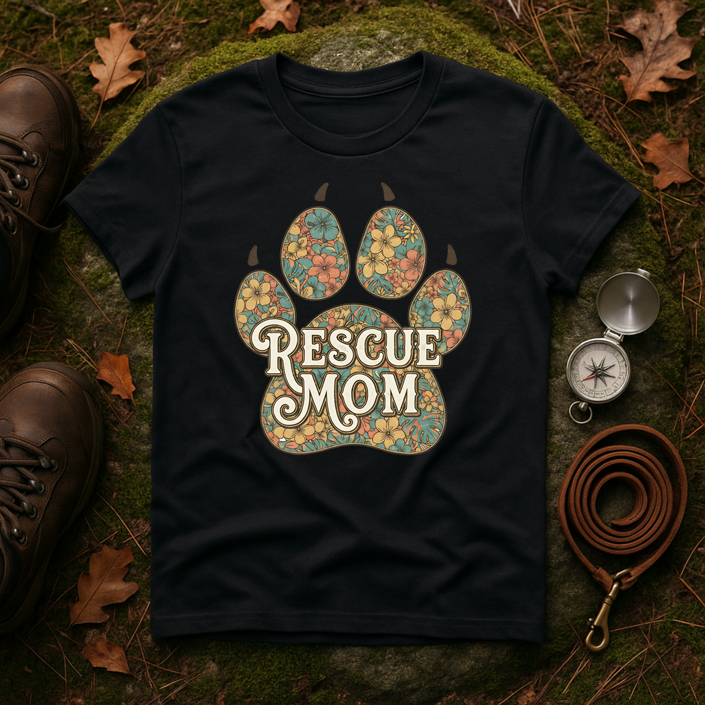 Rescue Mom Floral Paw T-Shirt