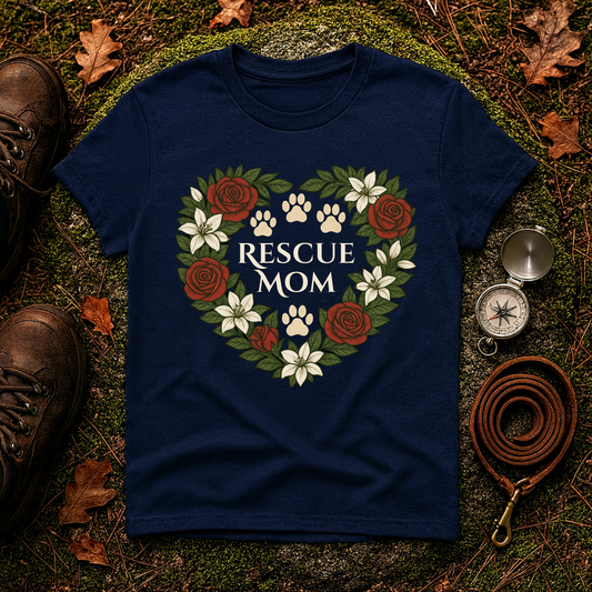 Rescue Mom Floral Paw Print Dog Lover T-Shirt