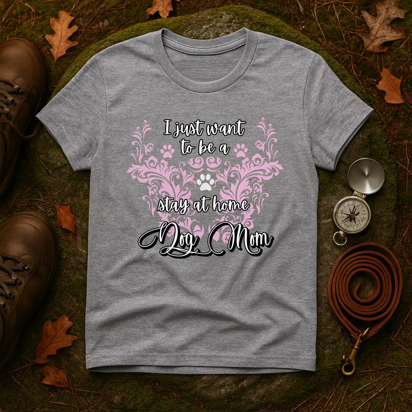 Stay at Home Dog Mom Pink Paw Print T-Shirt