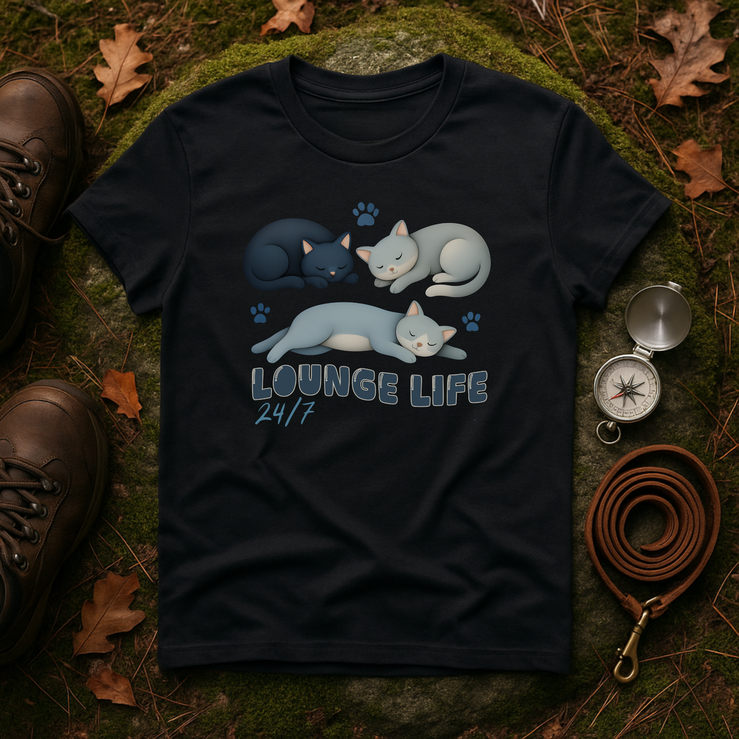 Lounge Life Cat T-Shirt | Funny Lazy Cats 24/7 Graphic Tee
