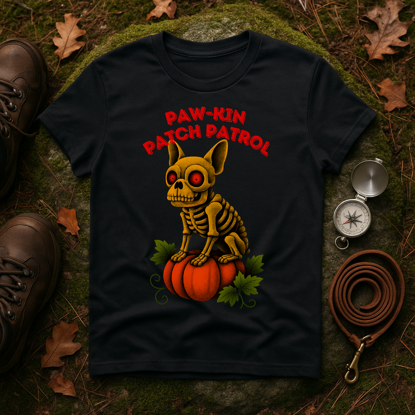 Paw-kin Patch Patrol Skeleton Frenchie Halloween T-Shirt