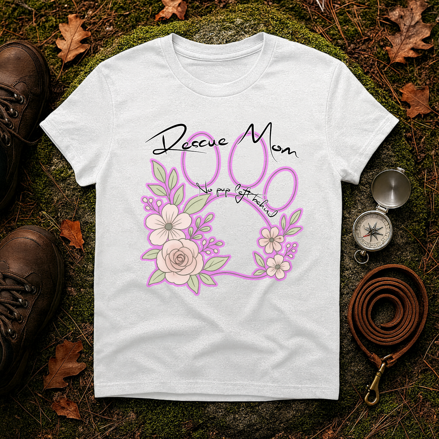 Rescue Mom Floral Paw Print Tee – No Pup Left Behind
