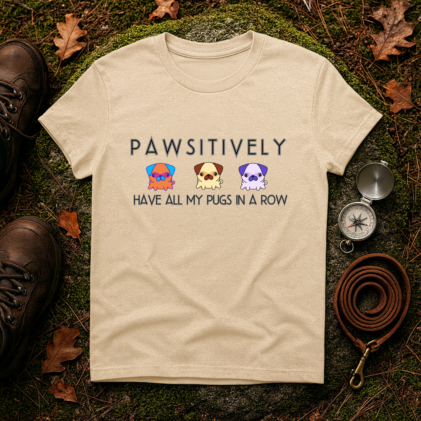 Funny Pug Shirt – Pawsitively All My Pugs in a Row Tee
