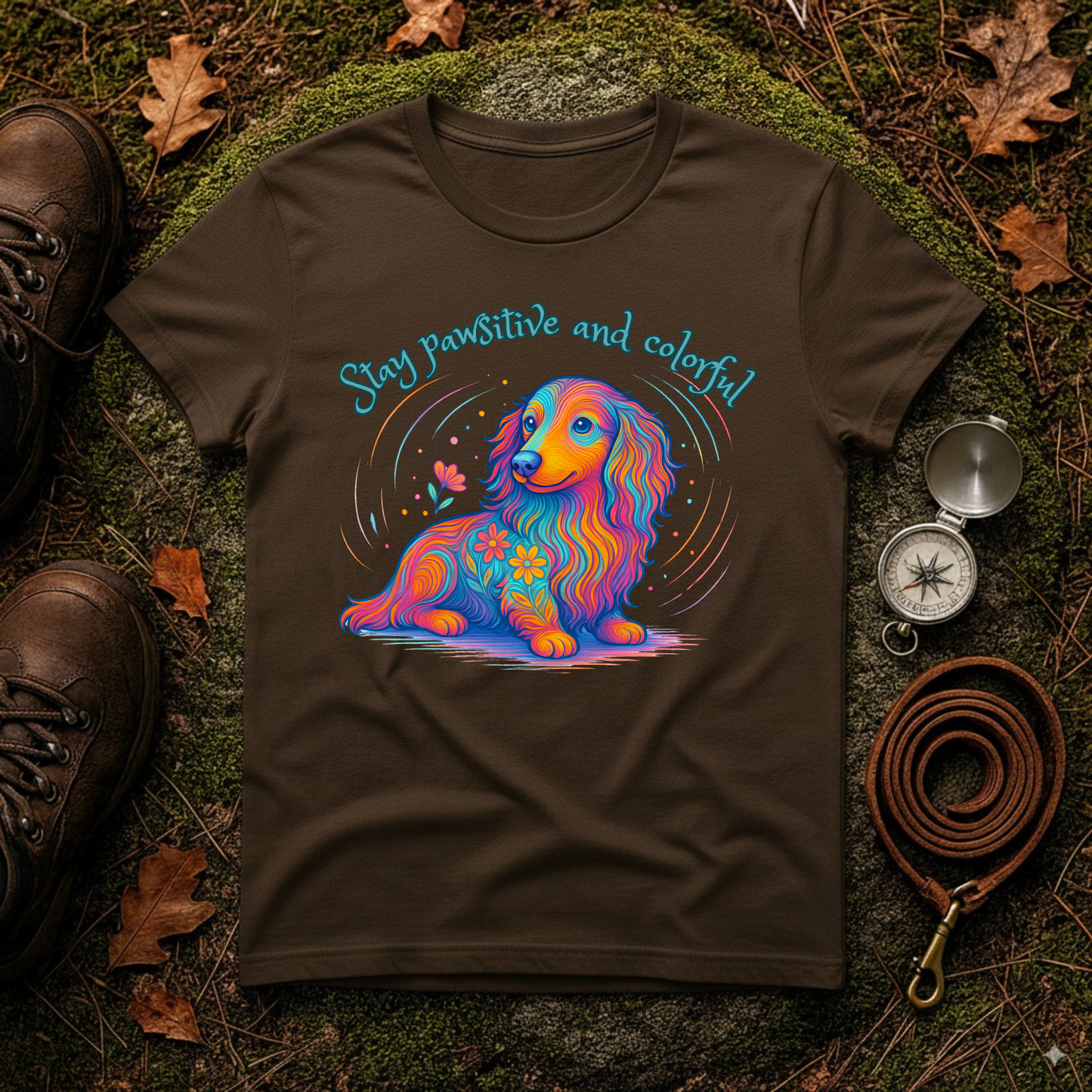 Colorful Dachshund Shirt – Stay Pawsitive Dog Tee