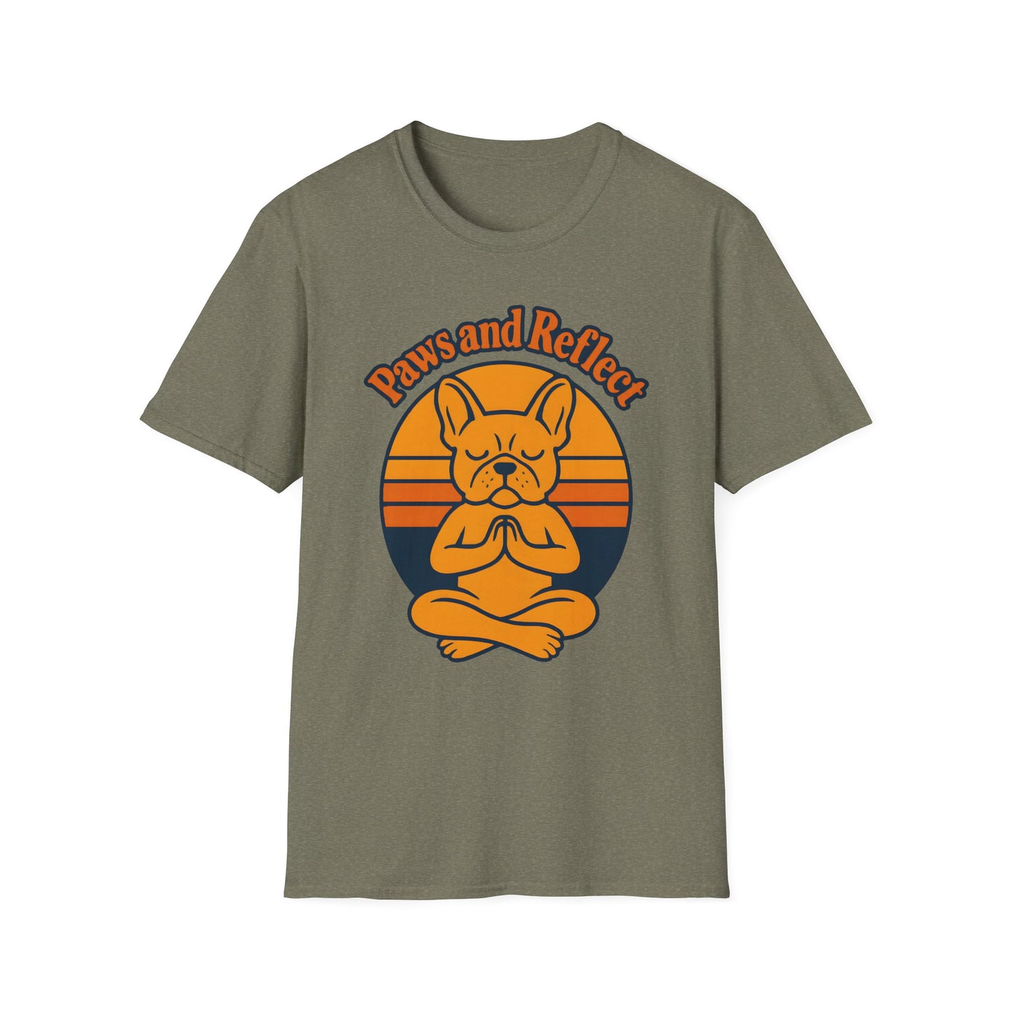 Meditative French Bulldog T-Shirt, Paws and Reflect Tee, Unisex Softstyle, Dog Lover Gift, Relaxation Shirt