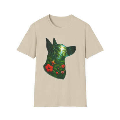Floral Dog Silhouette T-Shirt, Nature Lover Tee, Unisex Animal Apparel, Summer Vibes Shirt, Gift for Pet Owners