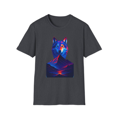 Neon Wolf and Mountain Sunset Spirit Animal T-Shirt