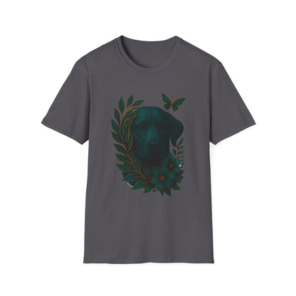 Cyber Floral Dog Silhouette T-Shirt - Unisex Softstyle Tee, Pet Lover Gift, Nature-Inspired Apparel, Casual Wear, Birthday Gift, Spring Fashion