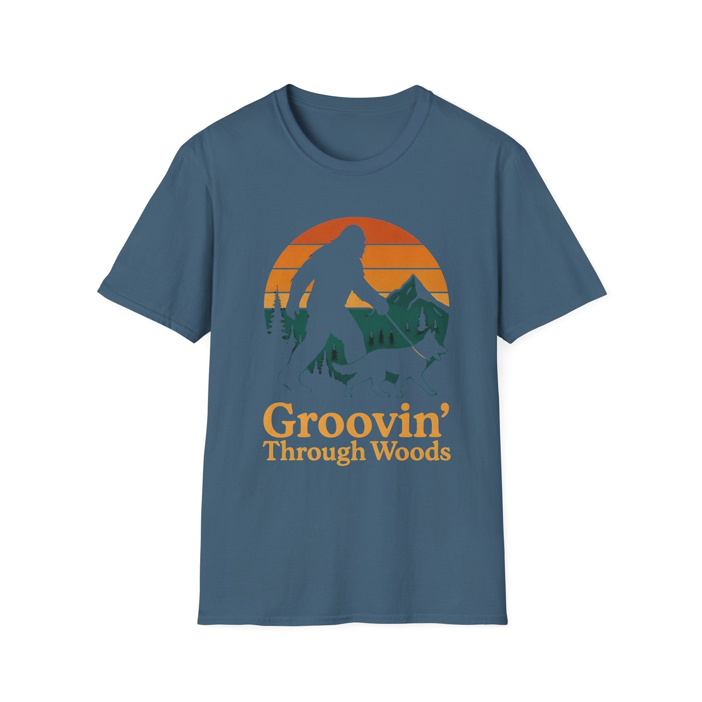 Bigfoot Walking Dog T-Shirt Funny Hiking Pet Lover Tee, Nature Lover Gift, Outdoor Enthusiast Apparel, Groovin' Through Woods Shirt