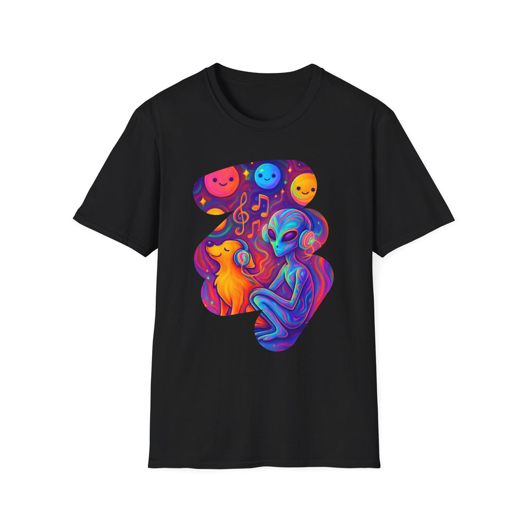 Psychedelic Alien Dog Headphones T-Shirt