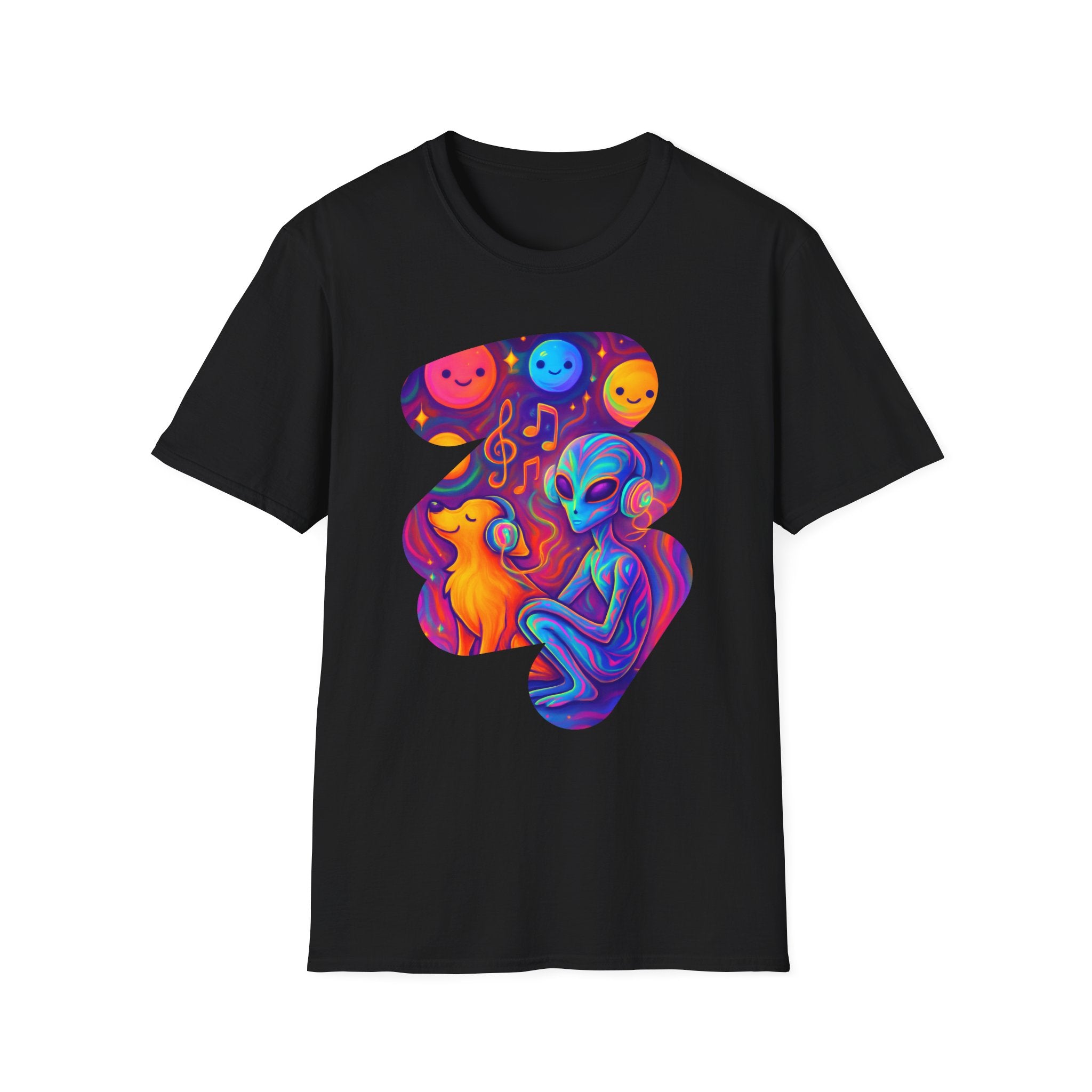 Psychedelic Alien Dog Headphones T-Shirt