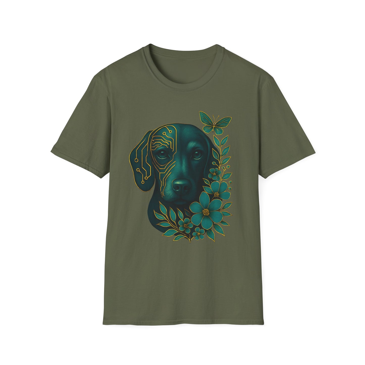 Artistic Dog Lover T-Shirt, Gift for Pet Owners, Nature-Inspired Tee, Birthday Gift, Casual Wear, Unisex Softstyle Tee