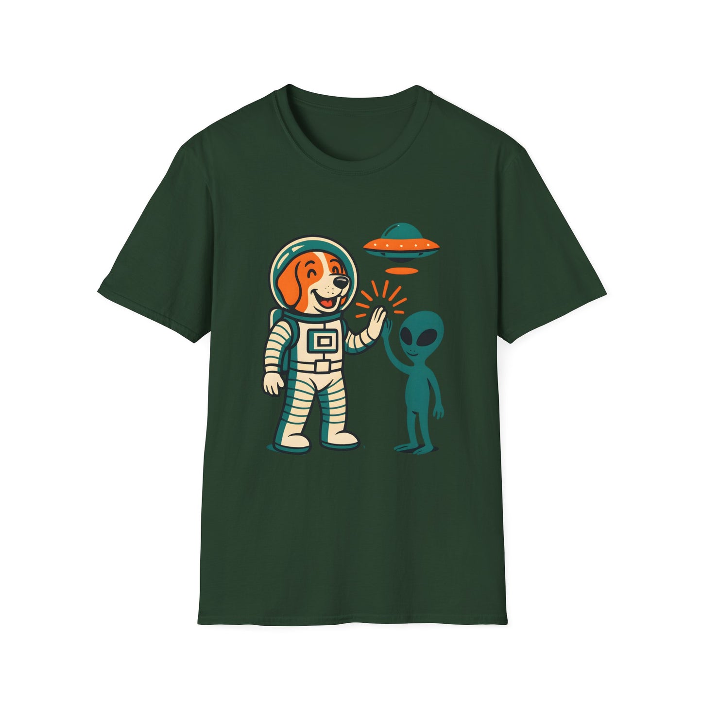 Alien High Five Dog T-Shirt – Funny Space Dog Tee for Animal Lovers, Casual Wear