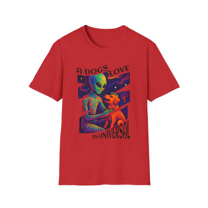 Universal Love Graphic Tee, Alien Dog Lover Shirt, Gift for Dog Owners, Unique Unisex T-Shirt, Fun Casual Wear, Cosmic Pets Apparel