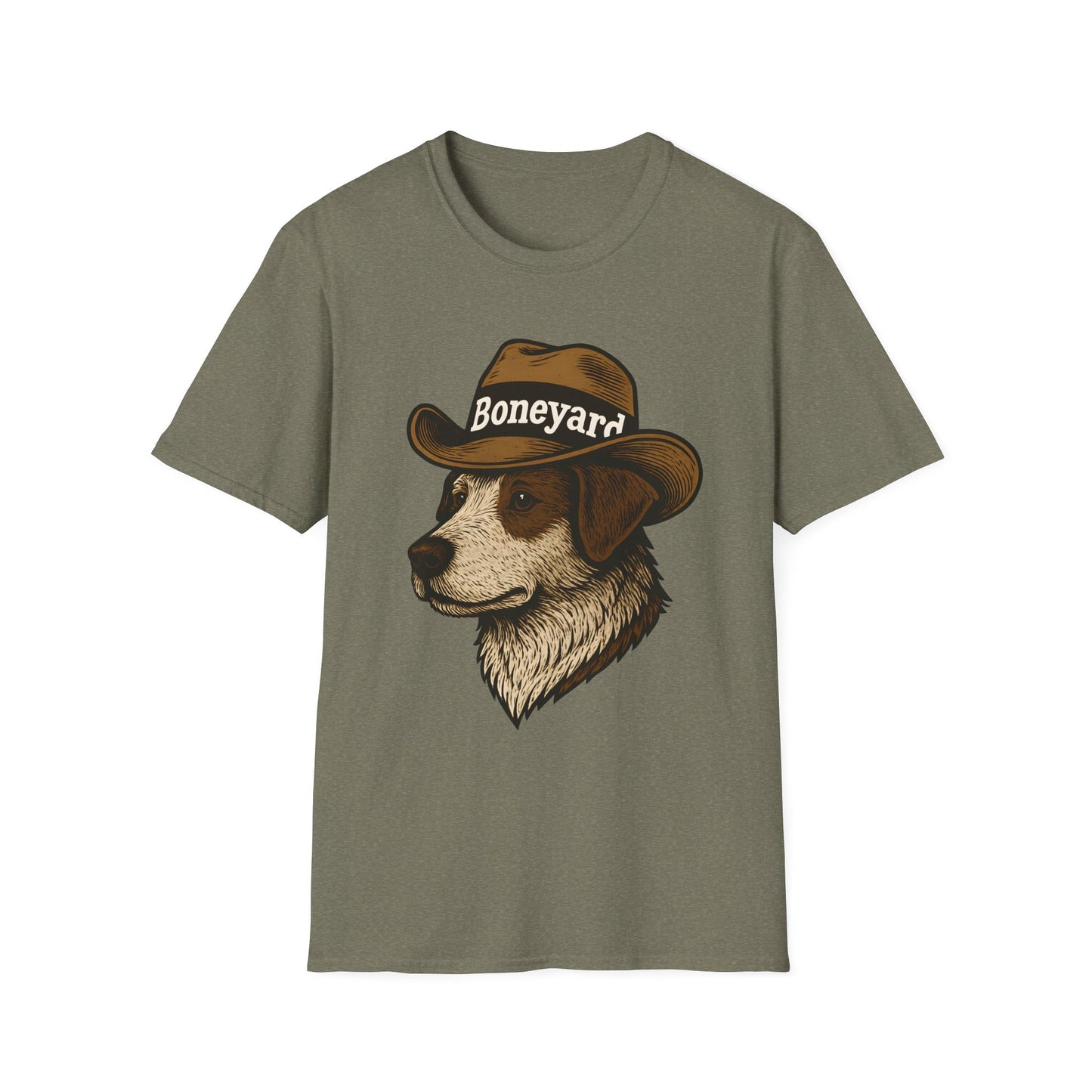 Cowboy Dog T-Shirt – Boneyard Western Pet Lover Tee, Unisex Soft style T-Shirt, Animal Lover Gift, Casual Wear, Pet Owner Apparel, Birthday Present