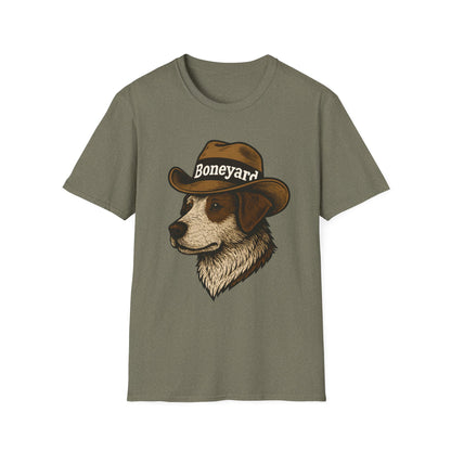 Cowboy Dog T-Shirt – Boneyard Western Pet Lover Tee, Unisex Soft style T-Shirt, Animal Lover Gift, Casual Wear, Pet Owner Apparel, Birthday Present