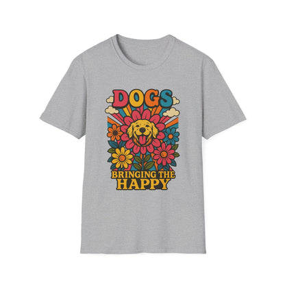 Dog Lovers Retro T-Shirt, Happy Dog Tee, Unisex Graphic Shirt, Gift for Dog Owners, Summer Casual Wear