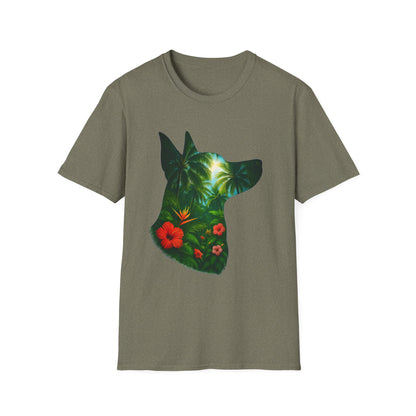 Floral Dog Silhouette T-Shirt, Nature Lover Tee, Unisex Animal Apparel, Summer Vibes Shirt, Gift for Pet Owners